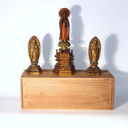 Japanese Vintage Amida Sanzon Buddhist Statue Set 3pc Gilt Wood 28.6cm Zen BT2446