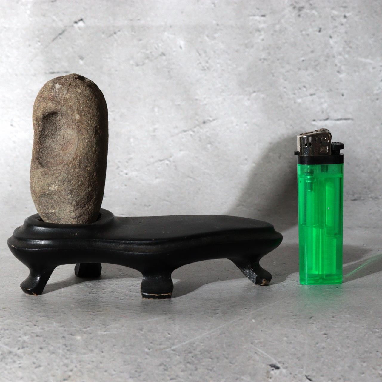 Japanese Hokkaido Daruma Suiseki Viewing Stone with Wooden Daiza Base0