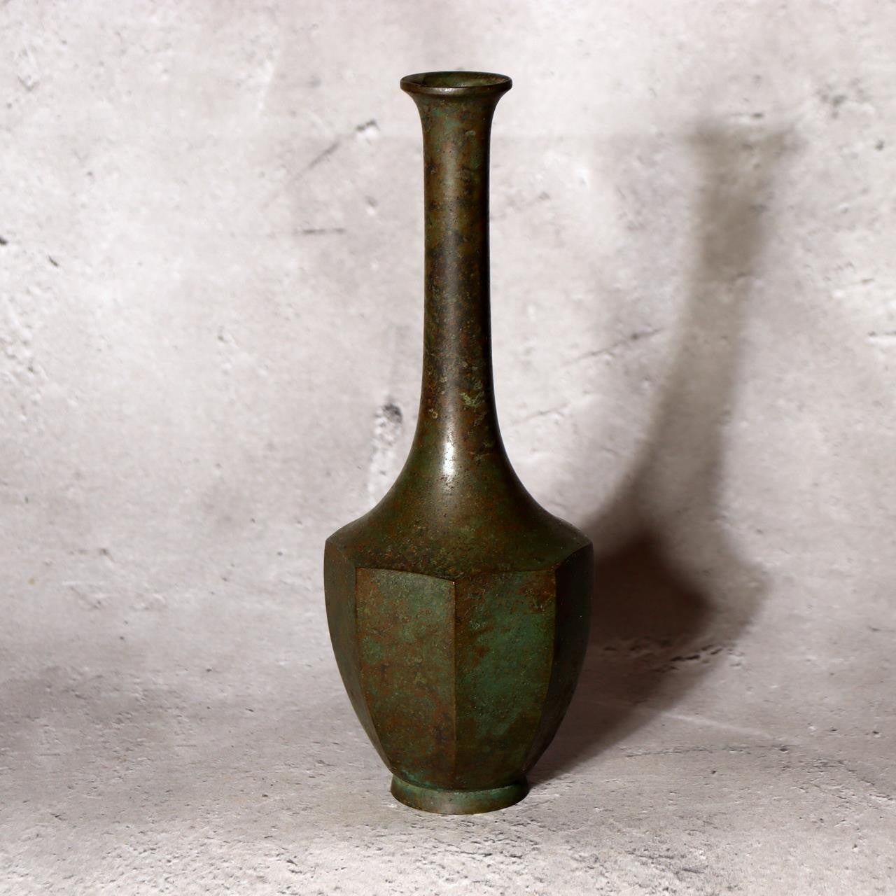 Vintage Japanese Bronze Bud Vase Faceted Hexagon Small Rare Mini Size Zen BV7202