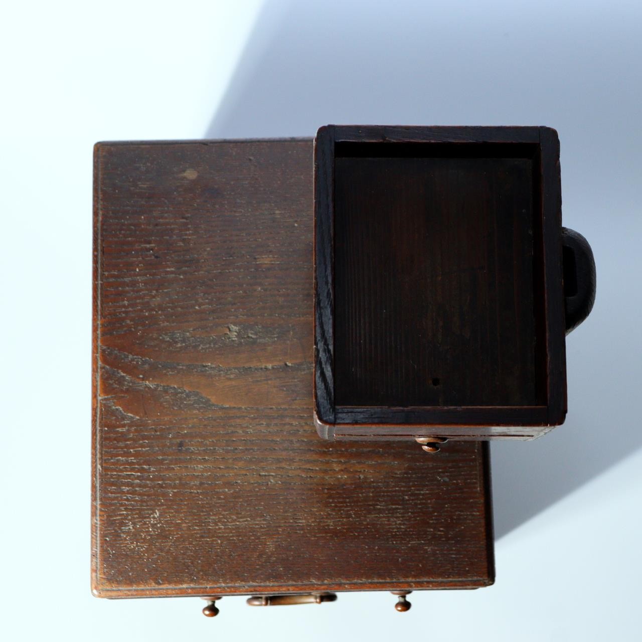 Vintage Japanese Haribako Wooden Sewing Chest with Yagura Tower Mingei Folk Art6