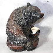 Huge Japanese Ainu Wood Carved Bear - Kibori Kuma holding Sake Cup 4.3kg WO5831