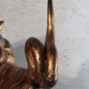 Antique Edo Gilt Wood Neko Tora Cat Tiger Samurai Kabuto Maedate Helmet Crest15