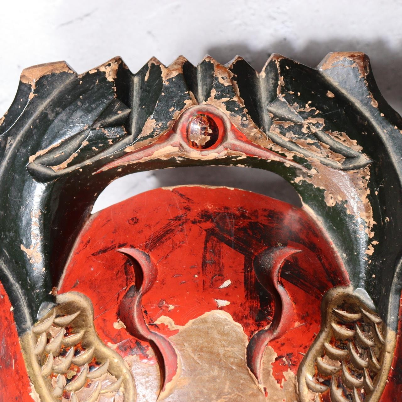 Antique Japanese Buddhist Mokugyo Temple Wood Block Drum Fish Motif Red 22cm6