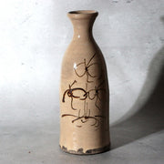 Late Edo Seto Ware Ceramic Sake Bottle Tokkuri Iron Brown Grass Motif PV3170