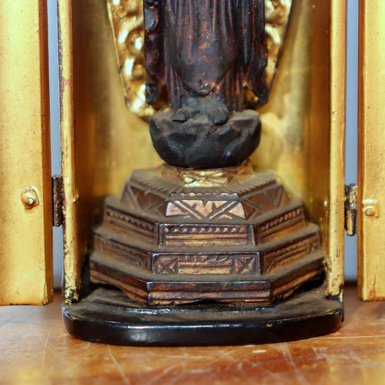 Antique Japanese Wood-Carved Standing Amida Nyorai Buddha Statue with Portable15