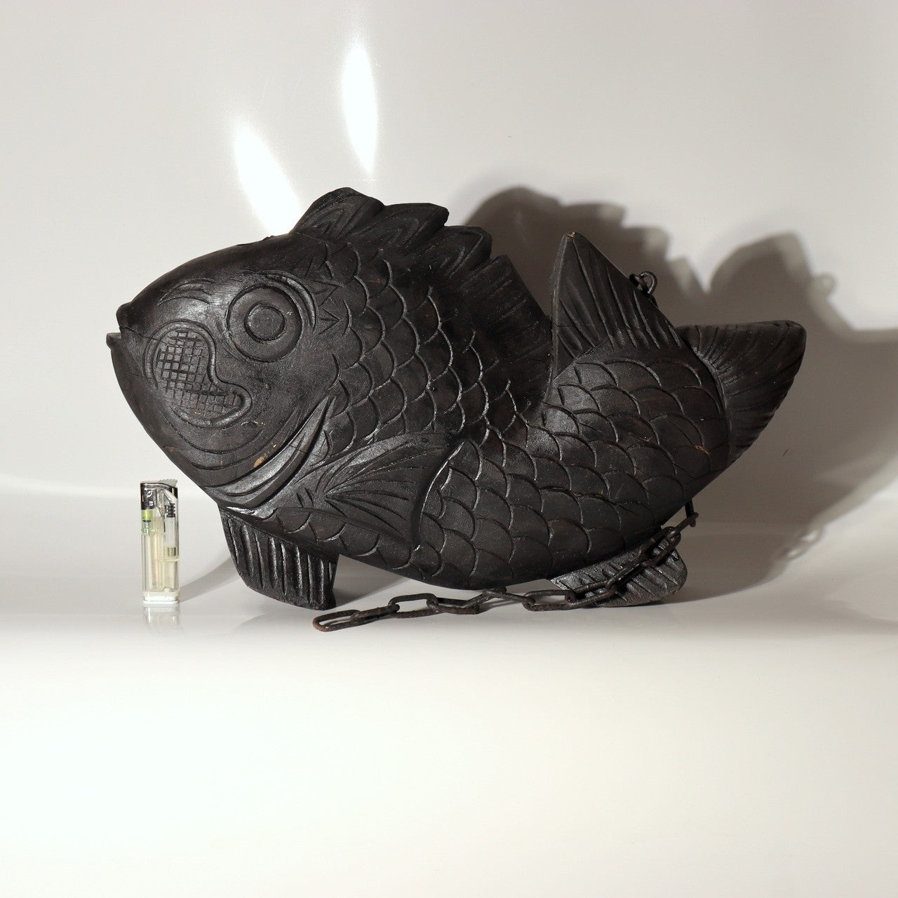 Japanese Wood Carved Tai Sea Bream Fish Jizaikagi Yokogi Hearth Hook WO5412