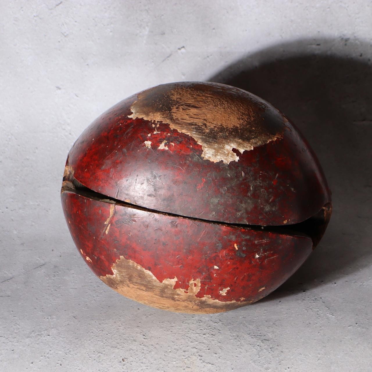 Antique Japanese Buddhist Mokugyo Temple Wood Block Drum Fish Motif Red 22cm4