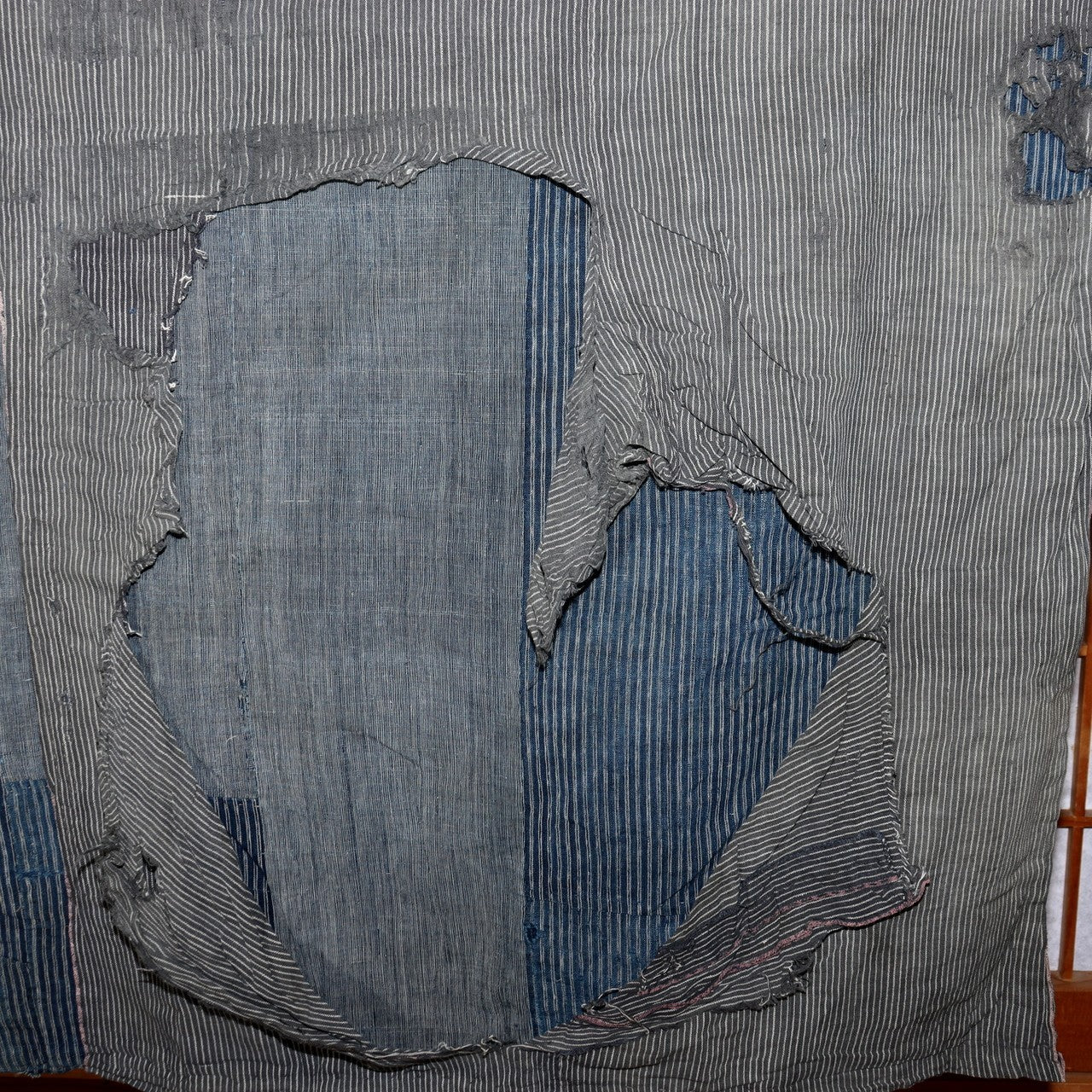 Antique Japanese Boro Indigo Fabric Patchwork Ranru Cotton Textile Rug BRKW1614