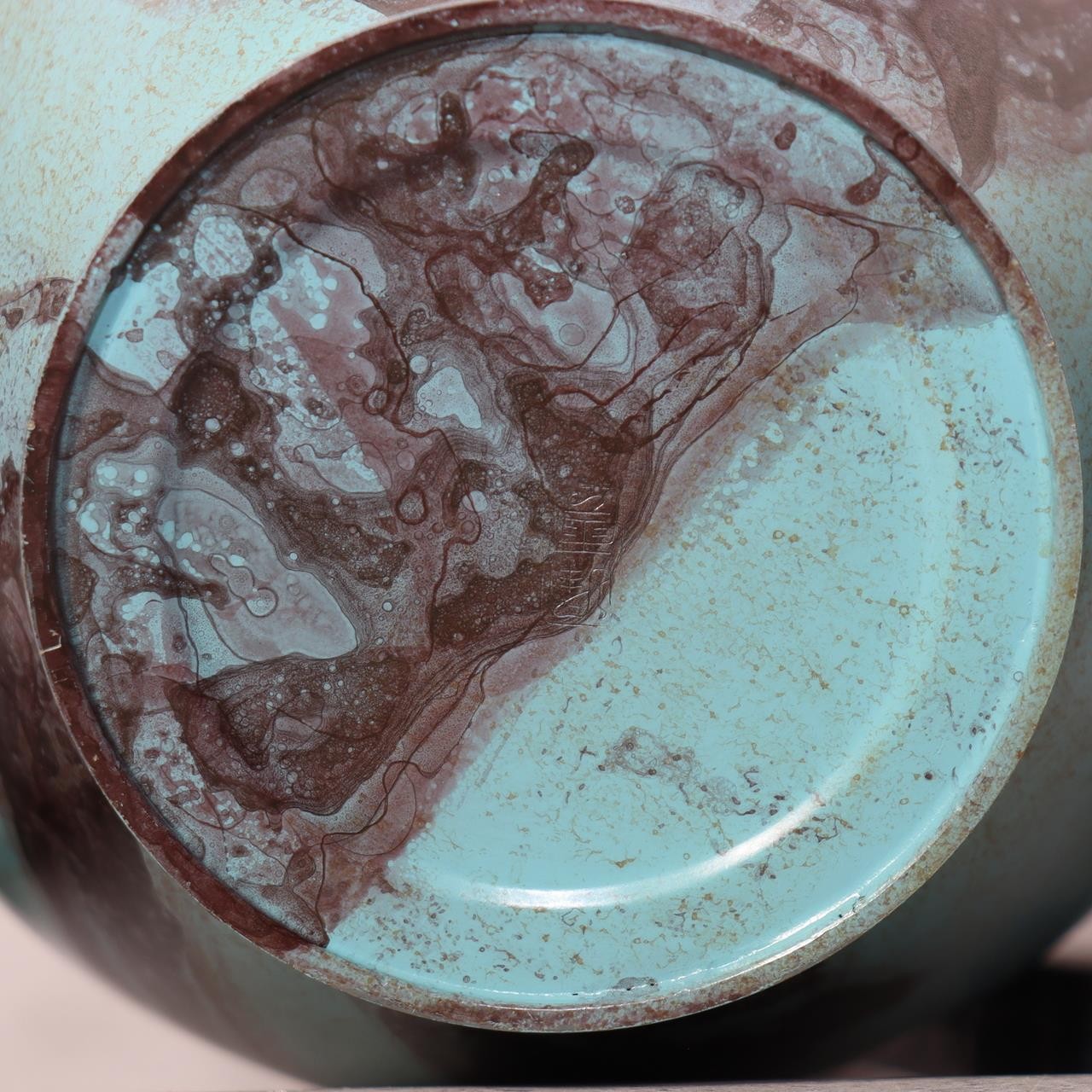 Japanese Cast Bronze Vase - Houn (Masaya Hasegawa) - Turquoise Marble Design14