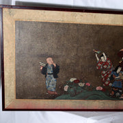 Vintage Japanese Byobu 2 Panel Room Divider Painted Figures Floral10