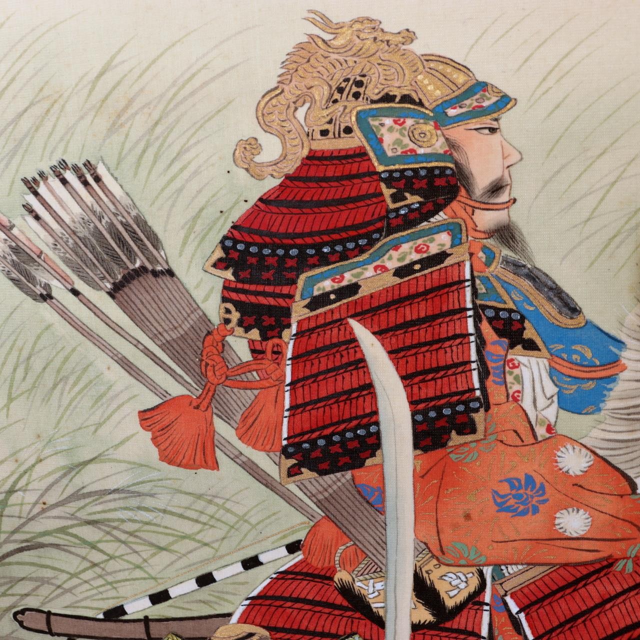 Antique Japanese Hand Painted Silk Kakemono Hanging Scroll Samurai Warrior7