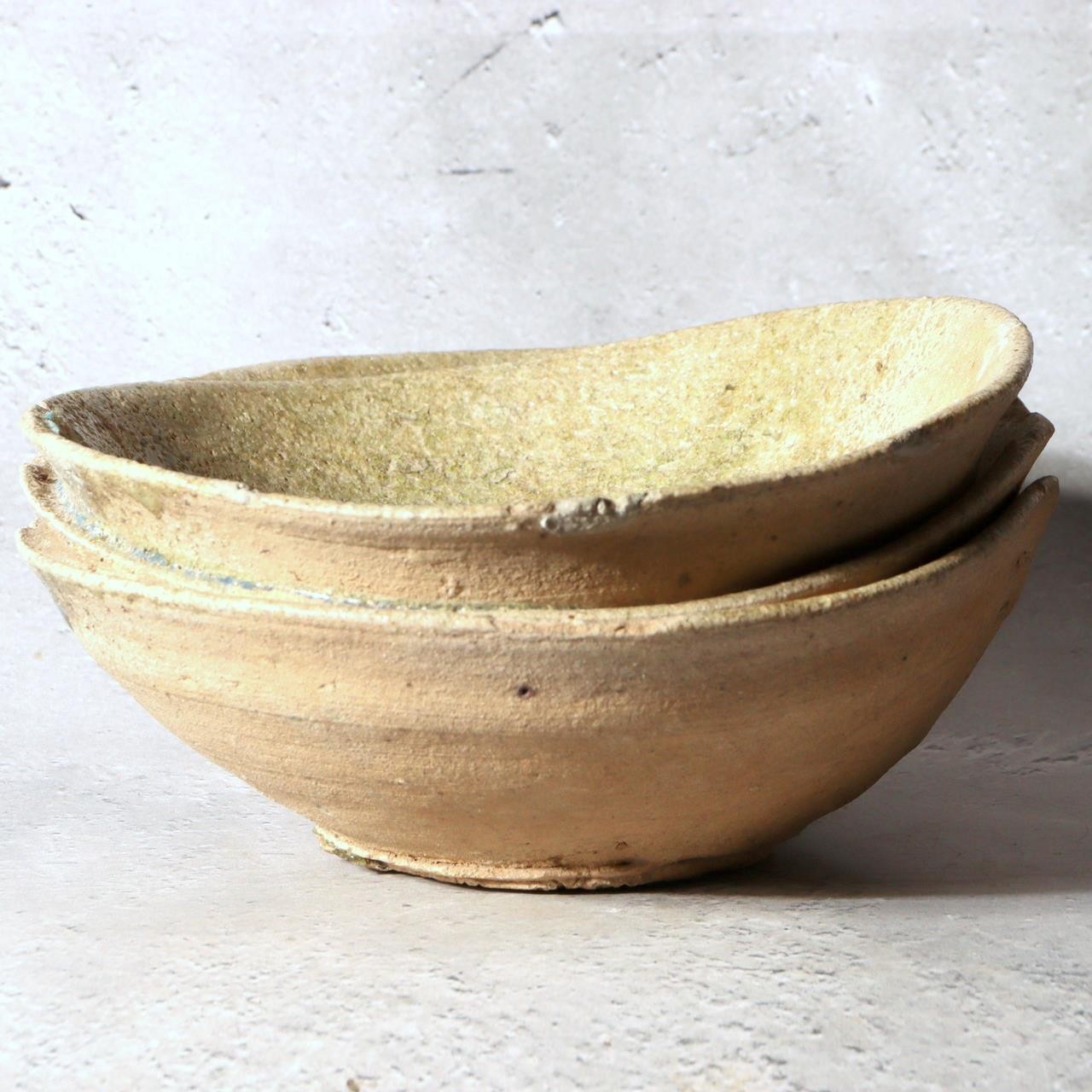 Antique Japanese Fused Yama Chawan 3 Bowls Kosei Sanage Tradition Heian Kamakura0