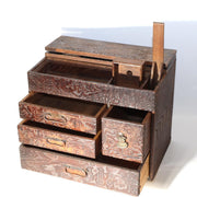 Antique Japanese Haribako Sewing Box Meiji Keyaki/Tamo Wood Brass Hardware Drawe2