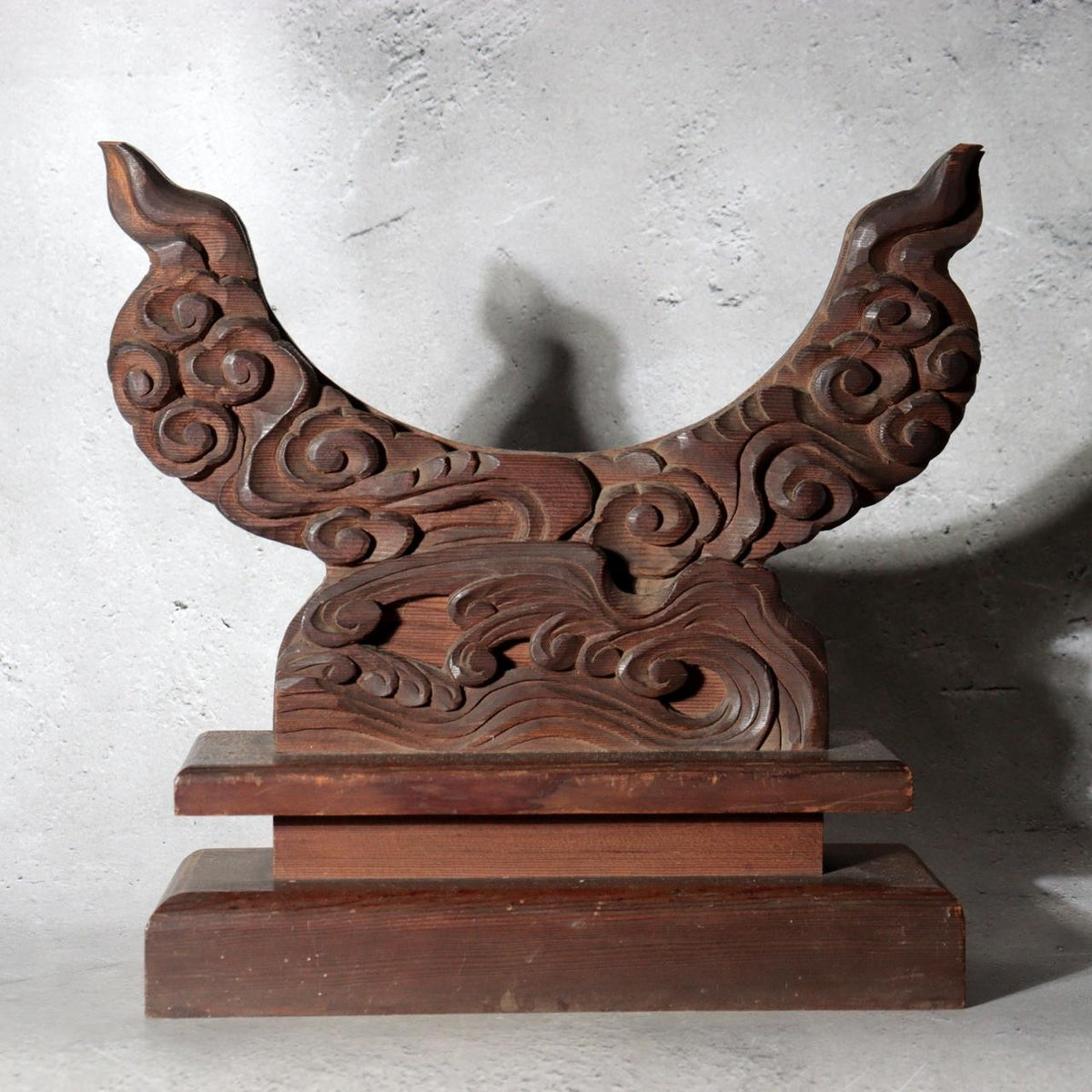 Antique Japanese Shinto Shrine Bronze Mirror Shinkyo Wooden Stand BOSa664