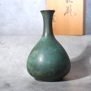 Vintage Japanese Seidou Bronze Vase - Turquoise Green Patina - Signed Tomobako3
