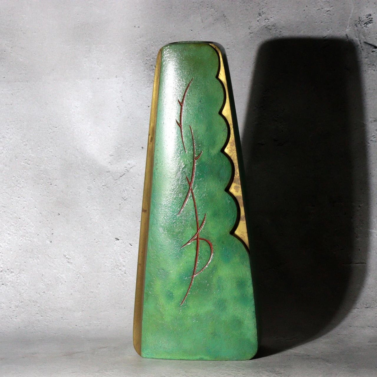 Vintage Japanese Bronze Vase Hassho Neya Churyoku Green Patina with Daiza6