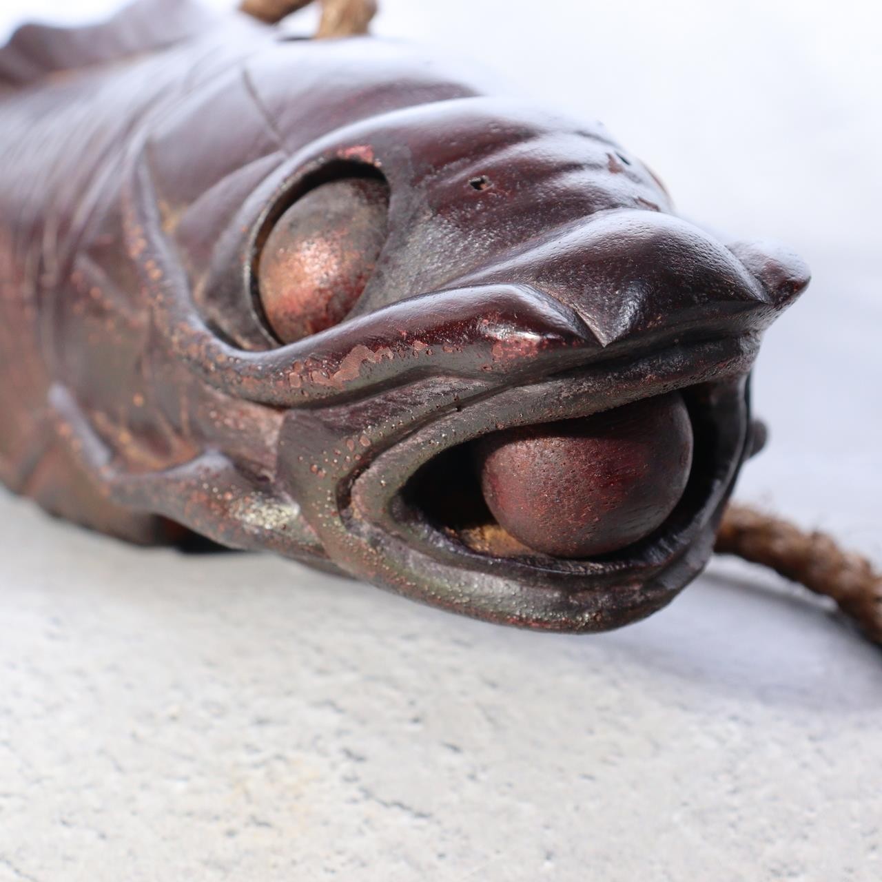 Antique Japanese Jizai-kagi Hearth Hook Slender Eel/Carp Wood Carving Movable4