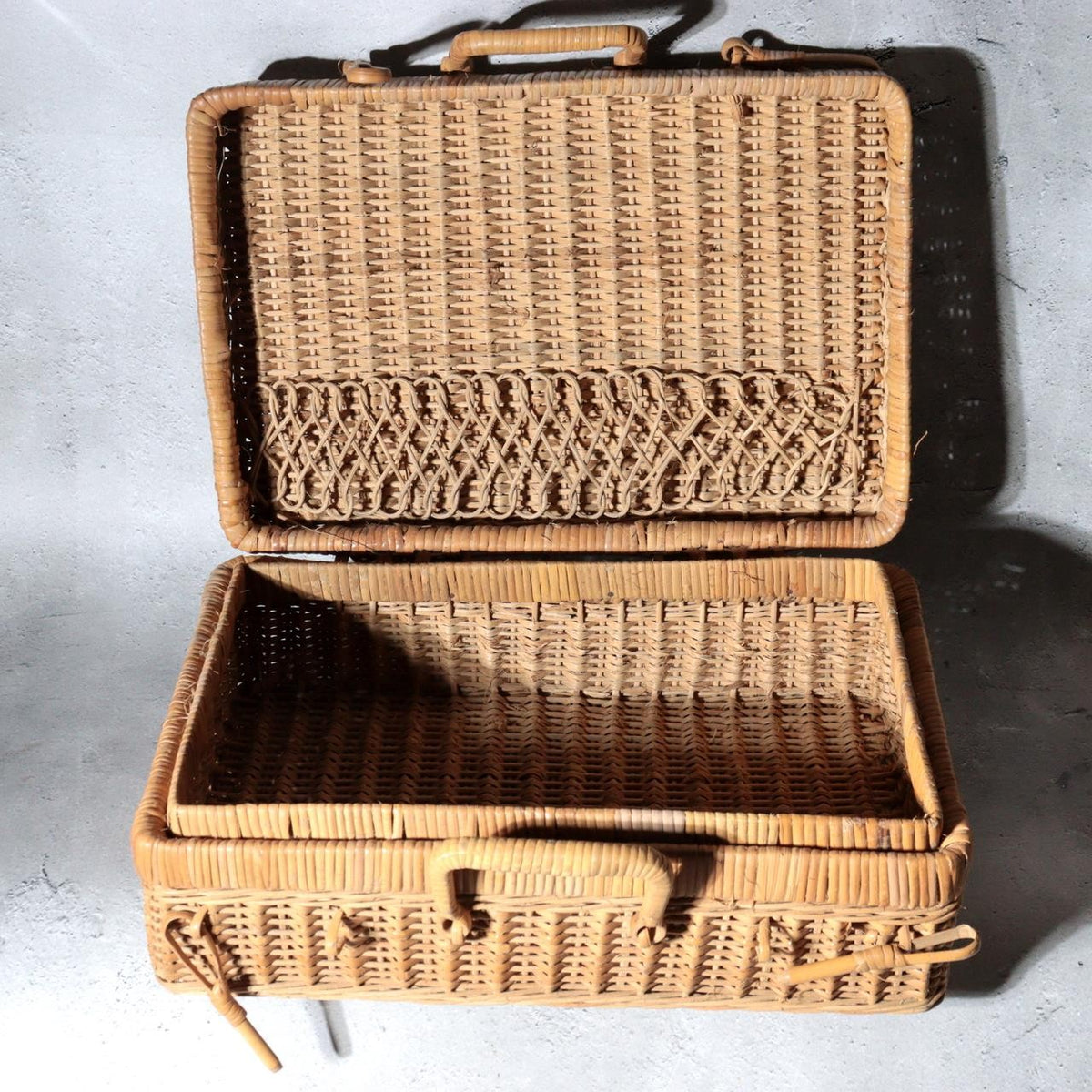Vintage Japanese Bamboo Woven Basket Trunk Suitcase Bag7