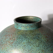 Vintage Japanese Cast Bronze Vase Blue Gold Mottled Patina Tomobako BV7848