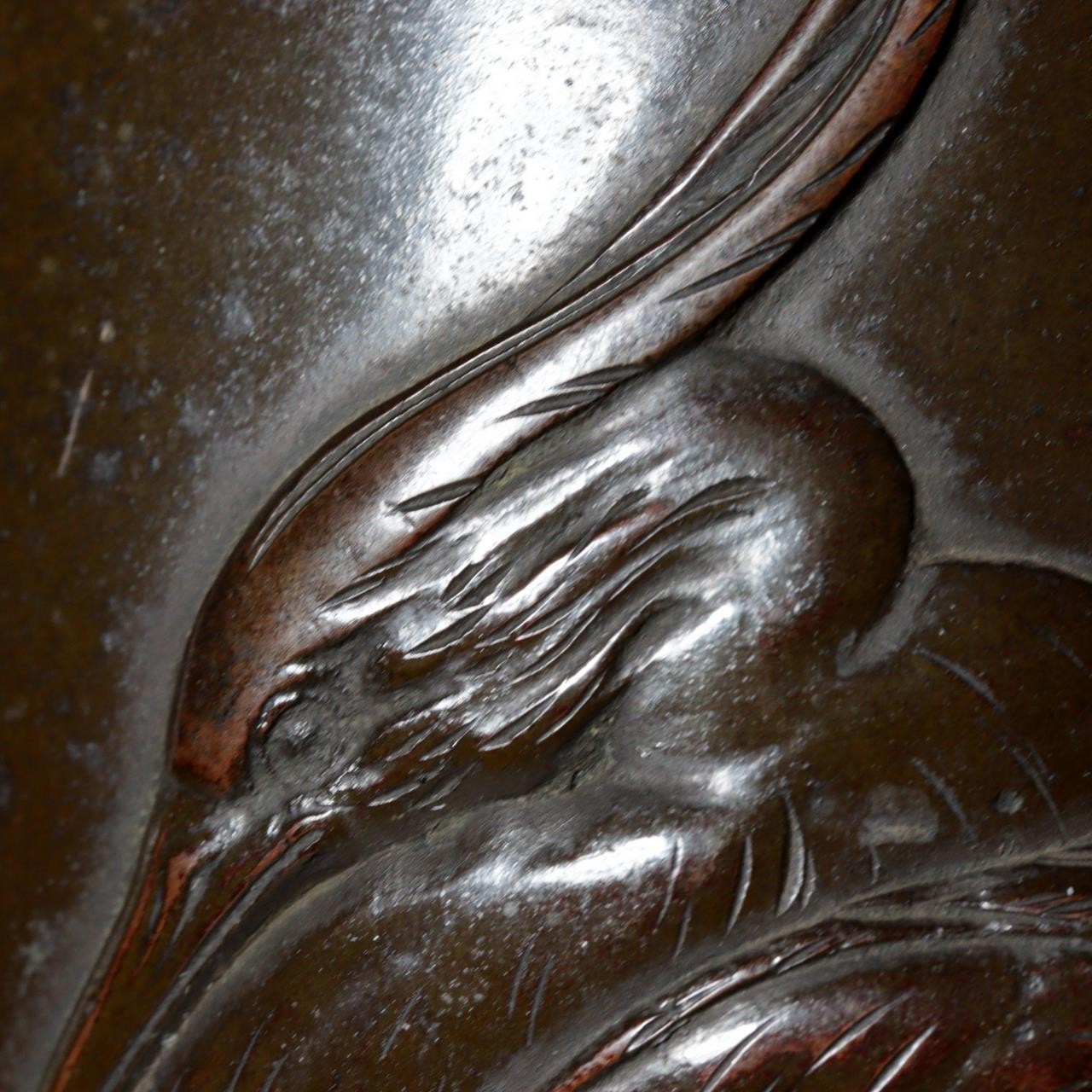 Antique Japanese Bronze Vase with Three Herons – Dated Wooden Box, 193110