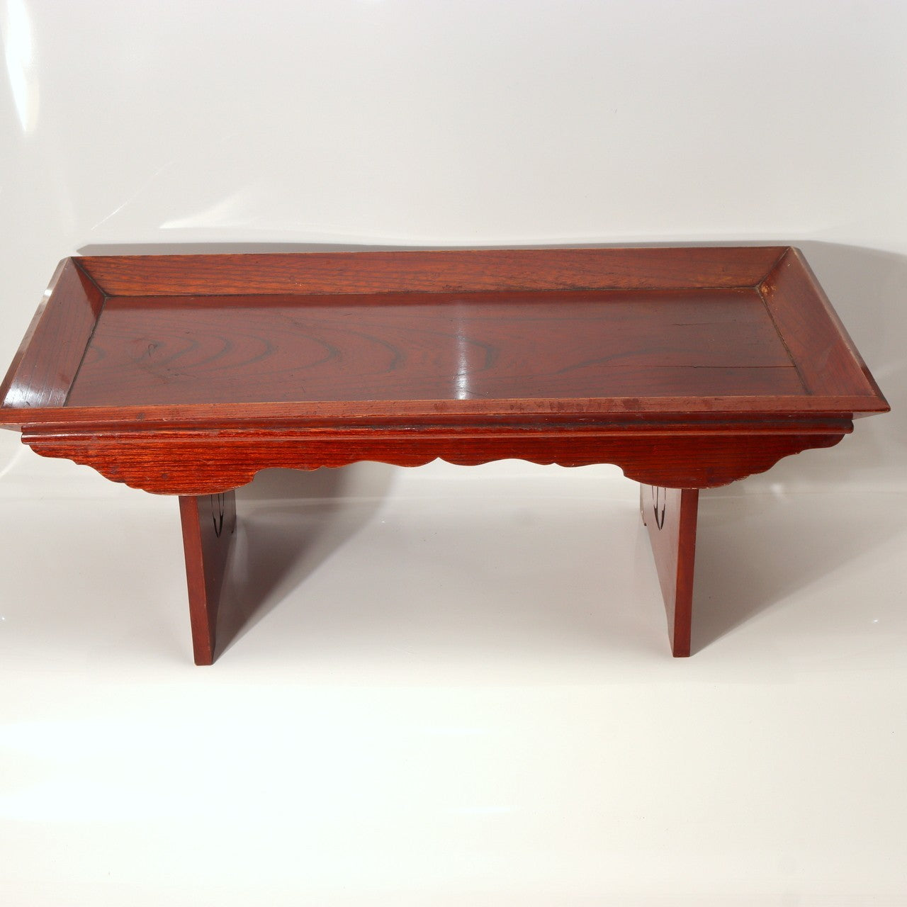 Japanese Antique Wood Foldable Low Desk Table Mitsuba Aoi Crest Kyozukue WO5478