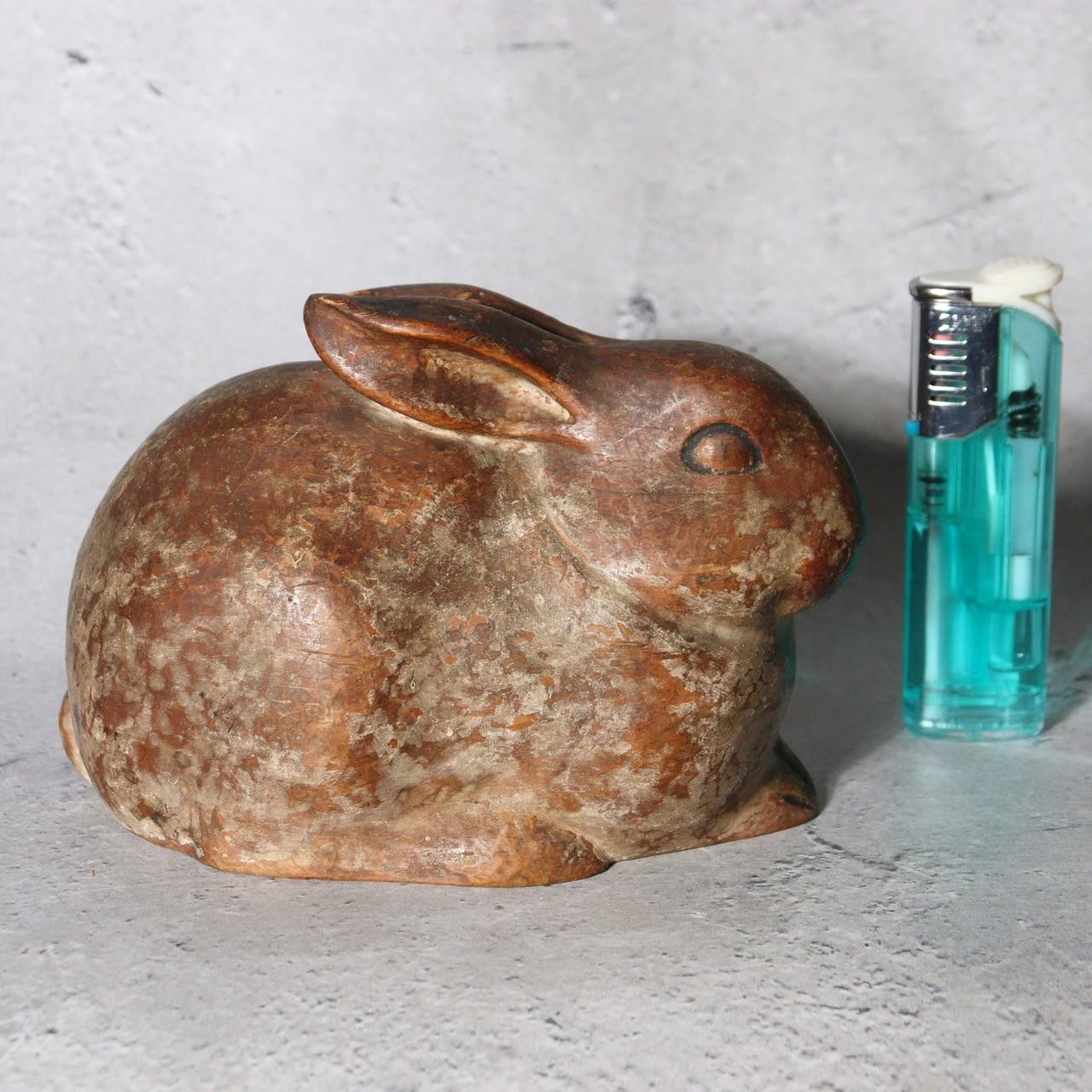 Vintage Japanese Hand-Carved Wood Rabbit Sculpture Early Showa Realistic Mastery14