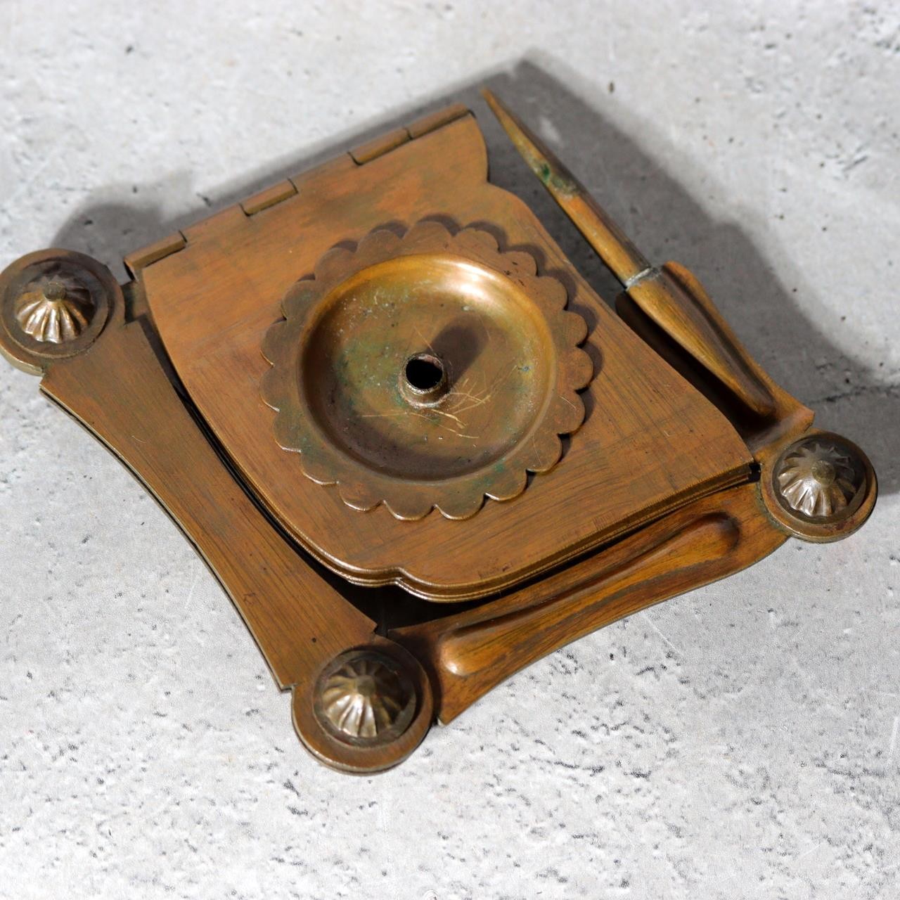 Late Edo Meiji Brass Folding Candlestick Karakuri Style BOSa622