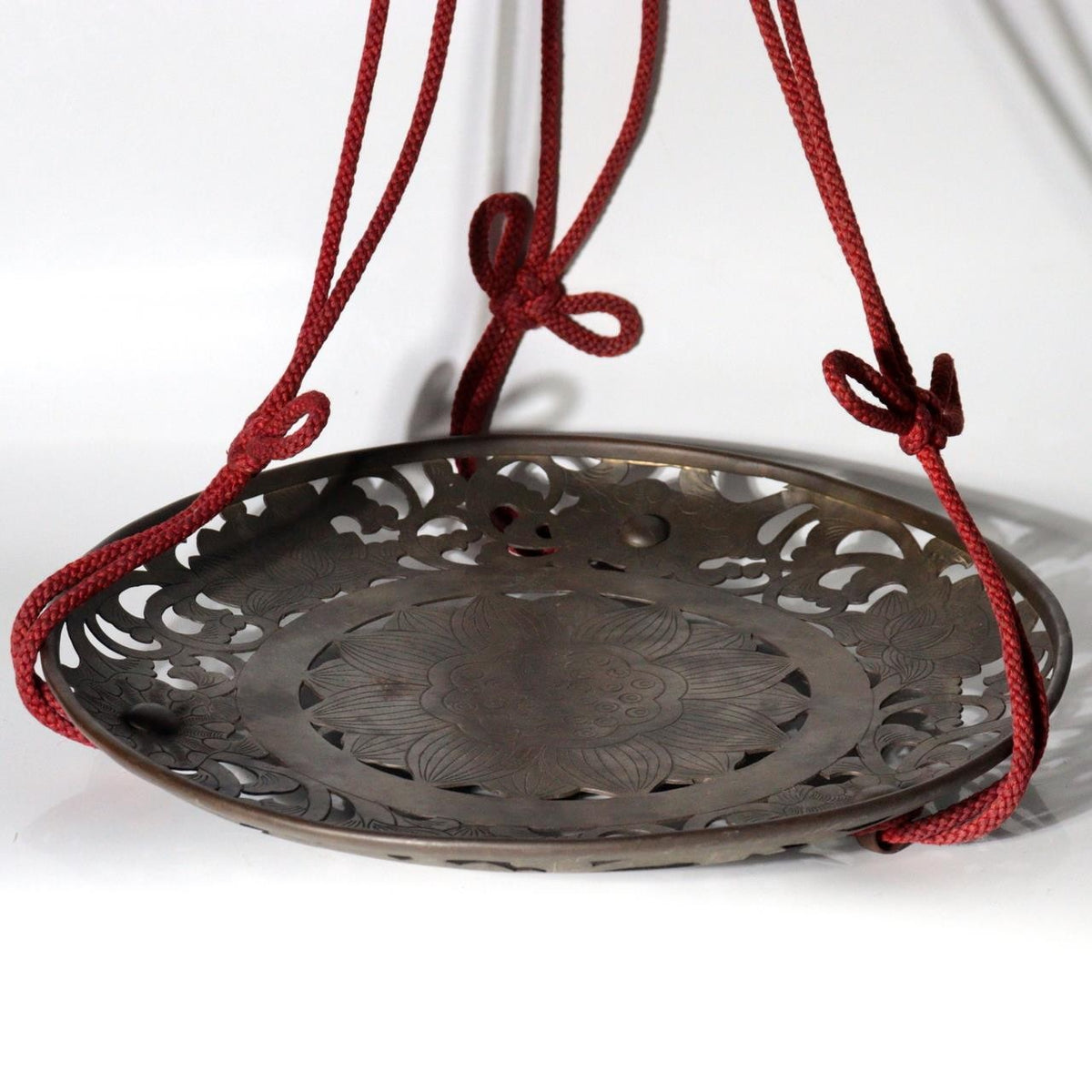 Japanese Brass Keko Buddhist Offering Tray Lotus Openwork Vintage to Antique11