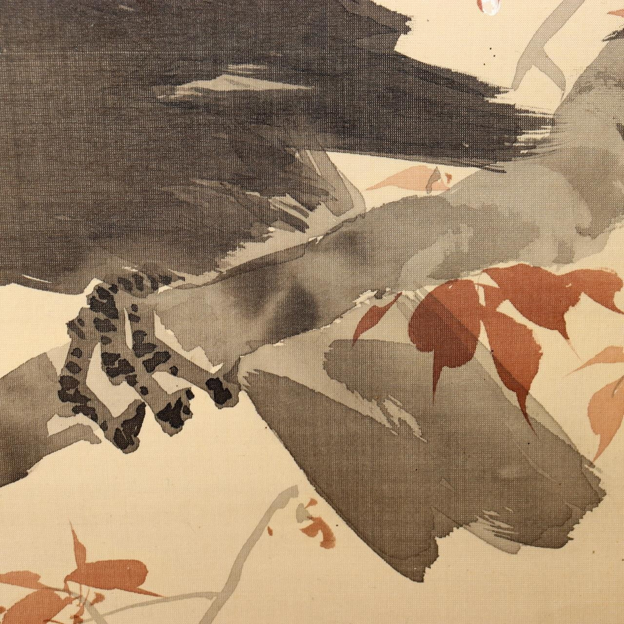 Japanese Scroll Painting Crow Cherry Blossom Full Moon Kato Eishu Silk Box ASO4315