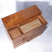 Vintage Japanese Haribako Sewing Box - Burl Wood Grain Showa Retro Multi-Drawer8