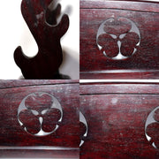 Vintage Japanese Wooden Sword Stand Rack 3 Swords Mitsuba Aoi Kamon SWR3552