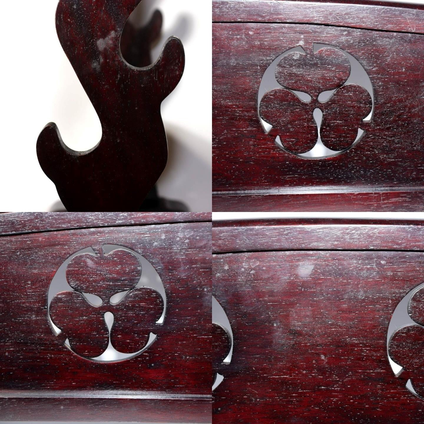 Vintage Japanese Wooden Sword Stand Rack 3 Swords Mitsuba Aoi Kamon SWR3552