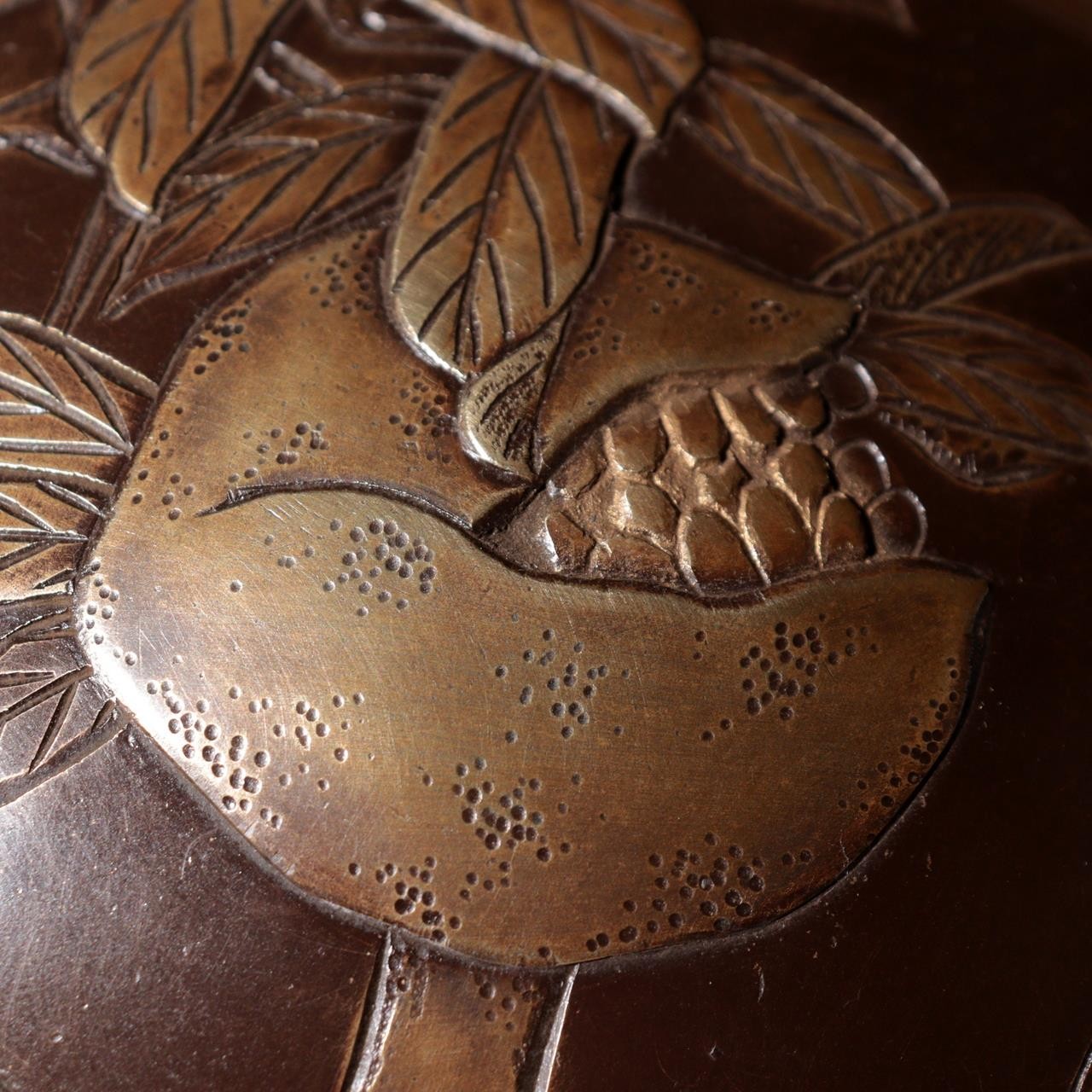 Japanese Bronze Vase by Yoshino Takeji & Takano Shizan Pomegranate Bird Design3