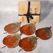 Japanese Bronze Silver Leaf Plates by Yoshimitsu Nishimura Takaoka doki w box0