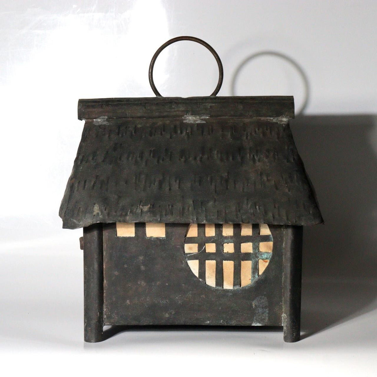 Vintage Japanese Brass Kuzuya Lantern Hanging House Shape Washi Paper10