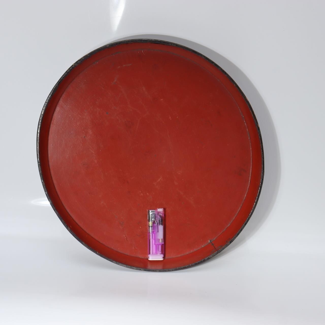 Antique Japanese Aizu Lacquer Round Oval Wooden Serving Tray Warped WO6082
