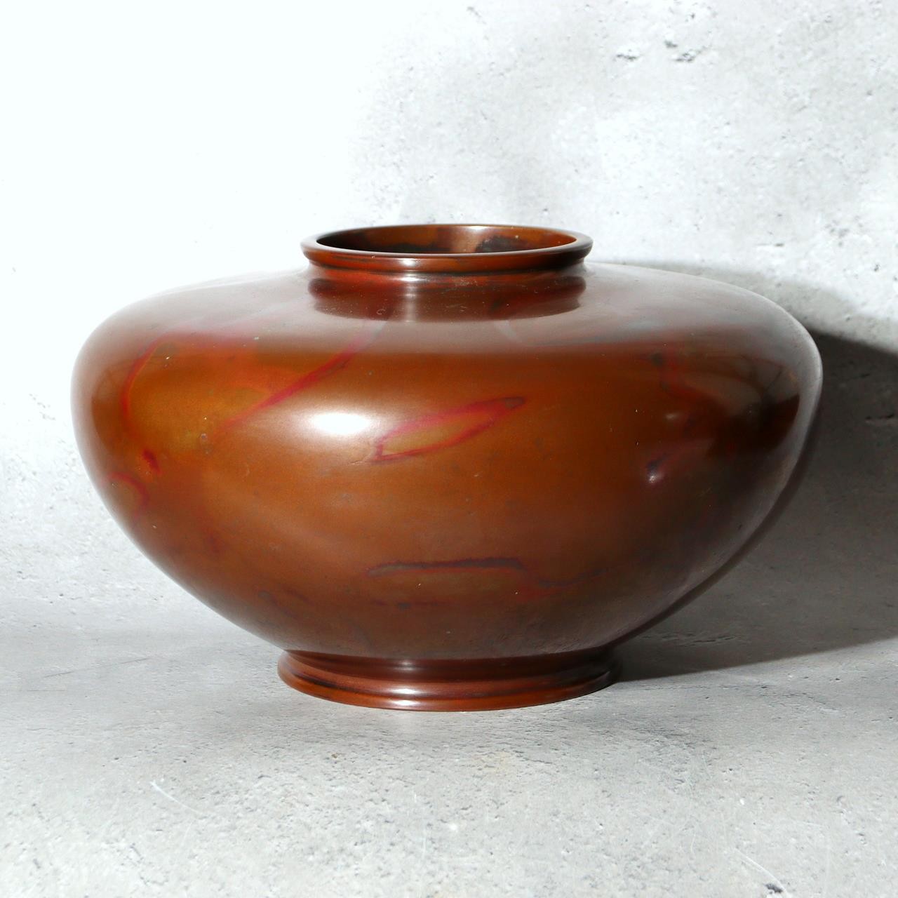 Japanese Hanshido Mottled Purple Bronze Vase Ikebana Vessel 23.5cm0