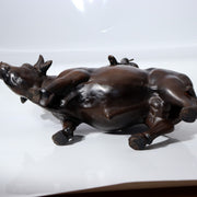 Vintage Japanese Cast Iron Bull Statue  Zen "Riding the Bull Home" 7.3kg BOSa2211