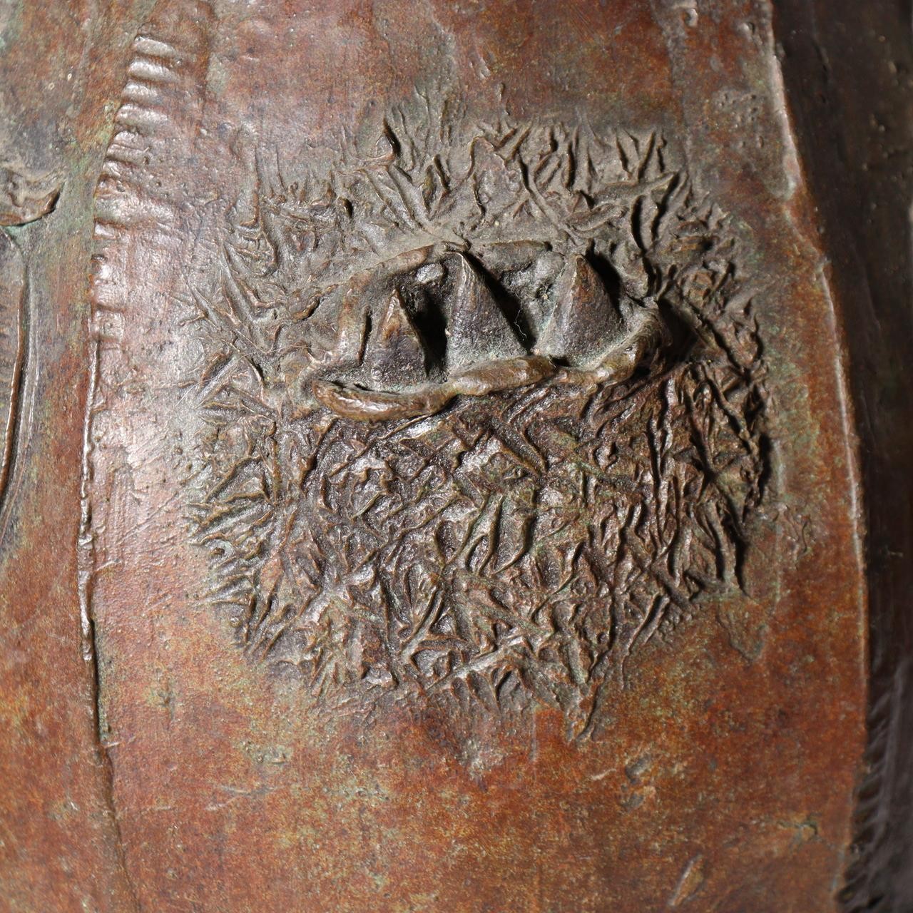 Large Japanese Master Bronze Vase by Hirai Shoho Cire Perdue Relief Fruit Motif14