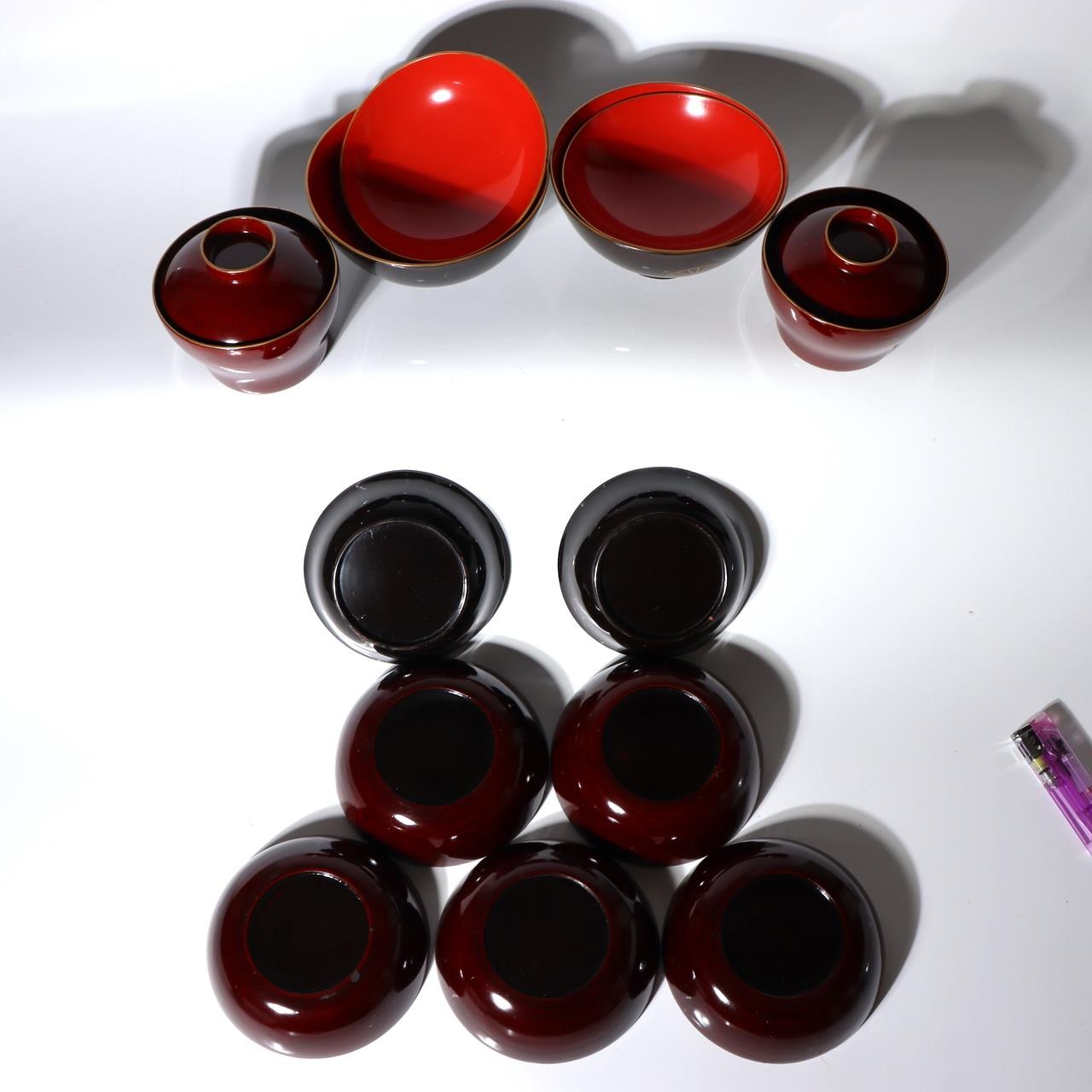 11-Piece Japanese Antique Urushi Lacquerware Set Gold Maki-e Chrysanthemum etc2