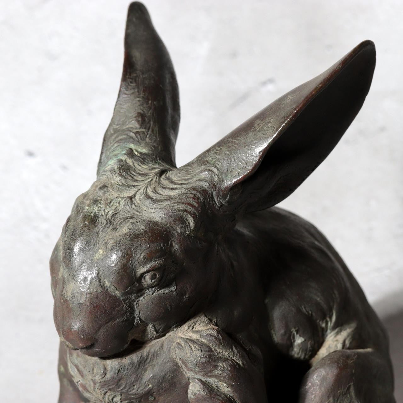 Antique Japanese Bronze Rabbit Okimono Taisho 1919 Signed Ono Tohachi 2.53kg6