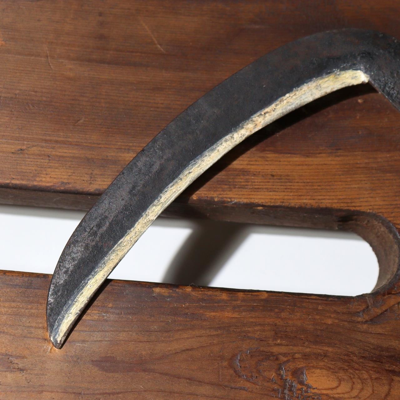 Japanese Antique Wood Kanban Shop Sign Kamawanu Sickle Ring Nu Rebus 72.5cm3