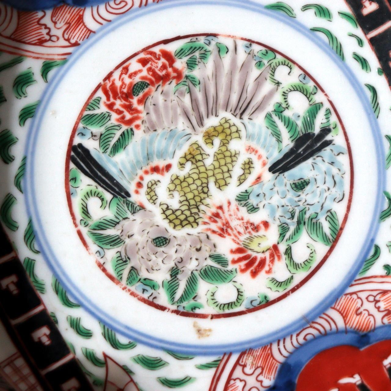 Late Edo Imari Iroe Porcelain Bowl Plate Nanbanjin Foreigners Ships PV3165