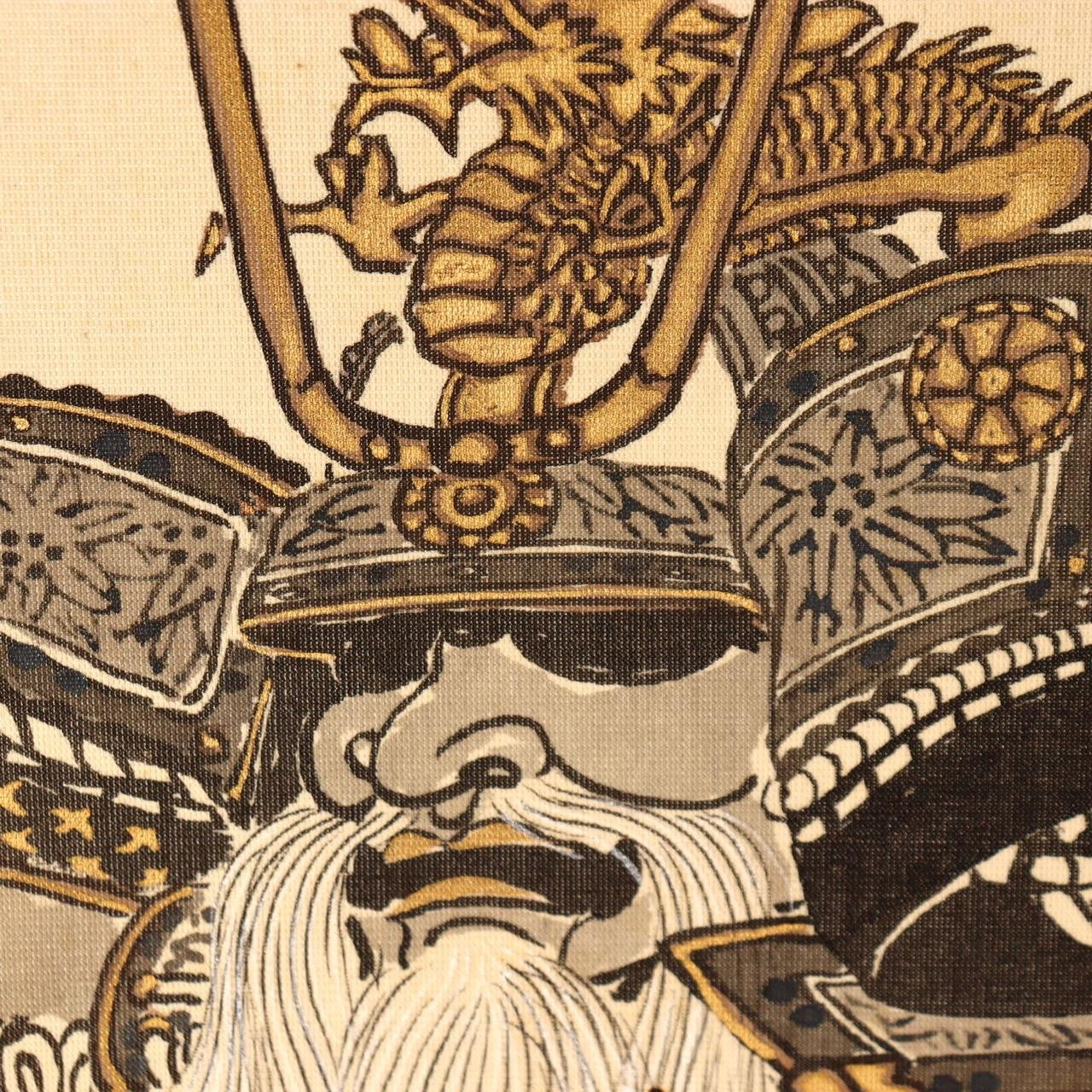 Antique Japanese Hanging Scroll Kakejiku Samurai Armor Hand Painted Silk ASO4354
