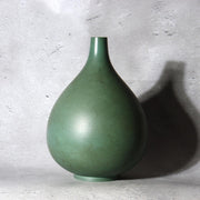 Japanese Bronze Bud Vase Houun  Matte Green Shizuku Teardrop Takaoka Copperware0