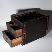 Antique Late Edo Japanese Wooden Black Kake Suzuri Portable Writing Box WO6212