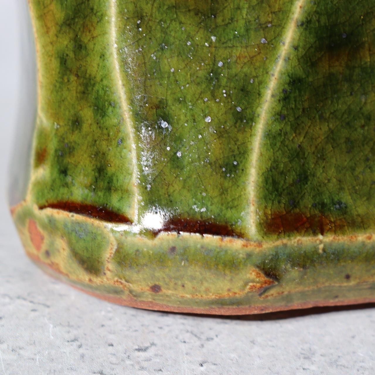 Japanese Vintage Oribe Ware Vase Kita Gama Kiln Abstract Forest Design 24cm11