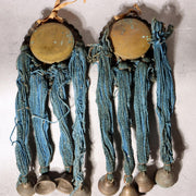Antique Edo Period Japanese Horse Tack Ornament Brass Bells Blue Cords BOSa1413