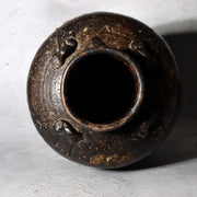 Antique Japanese Shiga Folk Kiln Pottery Iron Glaze Shiji-ko Four-Lug Jar PV3118