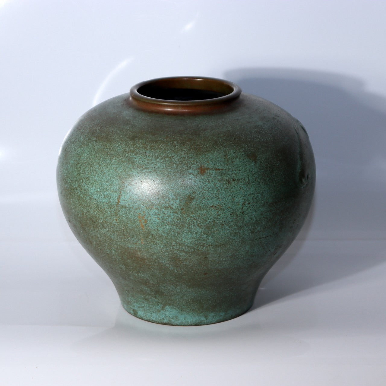 Vintage Heavyweight Japanese Bronze Vase Engraved carp Motif Verdigris Patina1